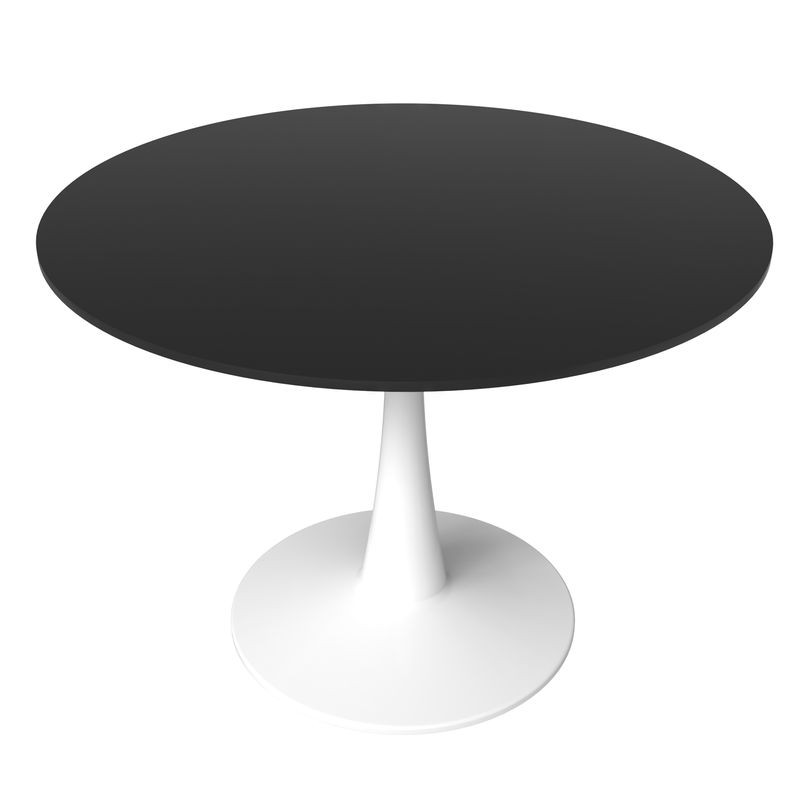 LeisureMod Bristol, 40" Round Dining Table in White Base with Blacktop