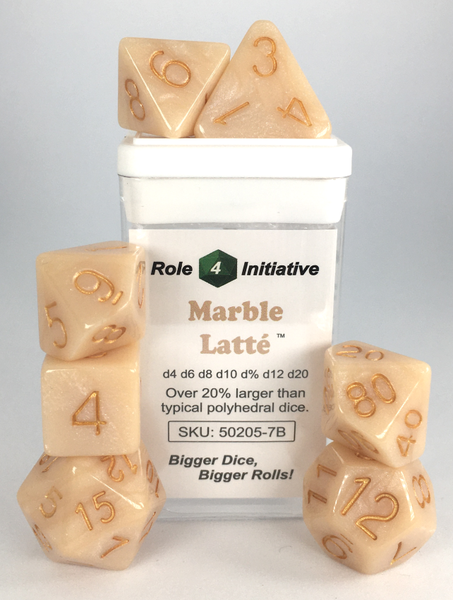Marble Latte with Metallic Gold Numbers 7-Dice Set RPG DND Dice