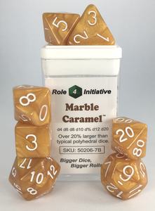 Marble Caramel with White Numbers 7-Dice Set RPG DND Dice