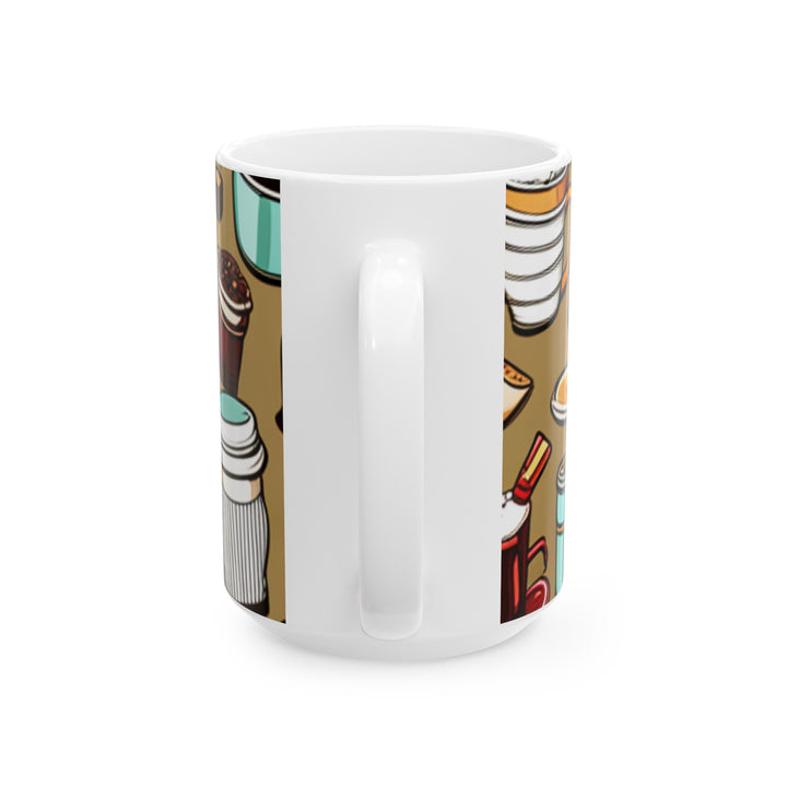 Cup Pattern Ceramic Mug, (11oz, 15oz)