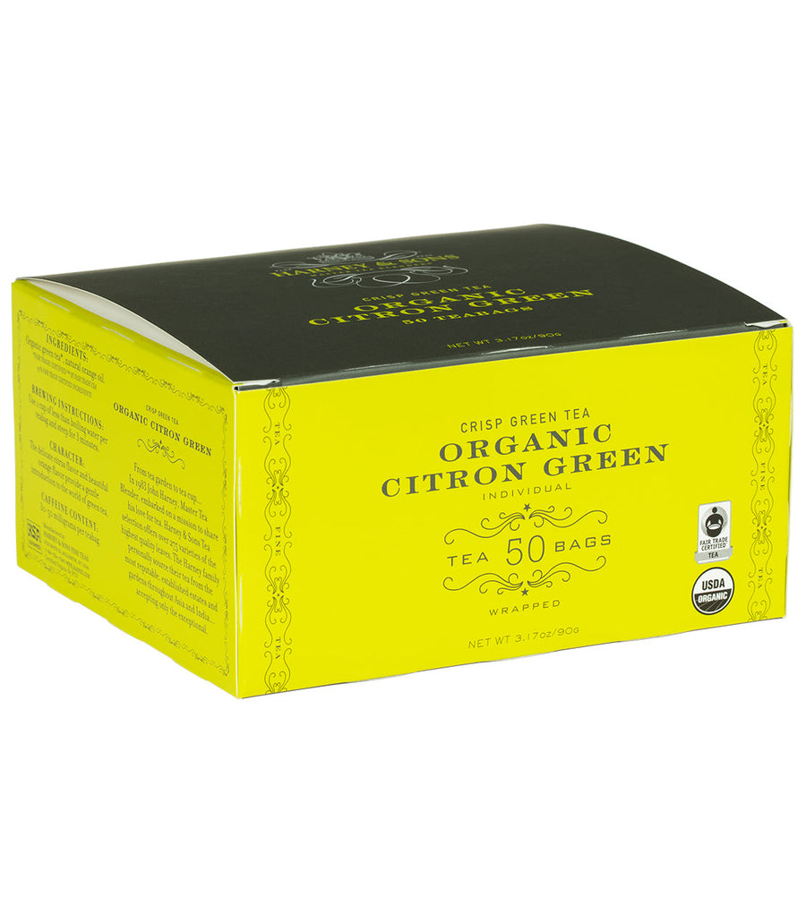 Organic Citron Green Tea Box of 50 Wrapped Teabags