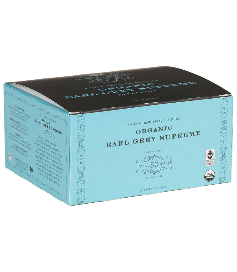 Organic Earl Grey Supreme Tea Box of 50 Wrapped Teabags
