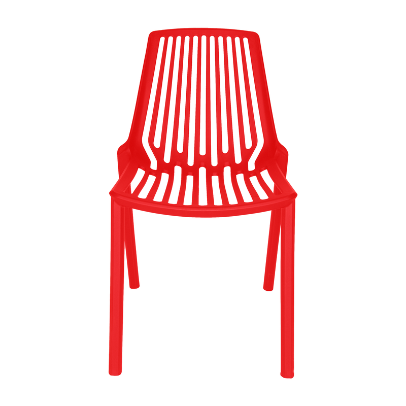 LeisureMod Acken Plastic Stackable Dining Chair Red Front View