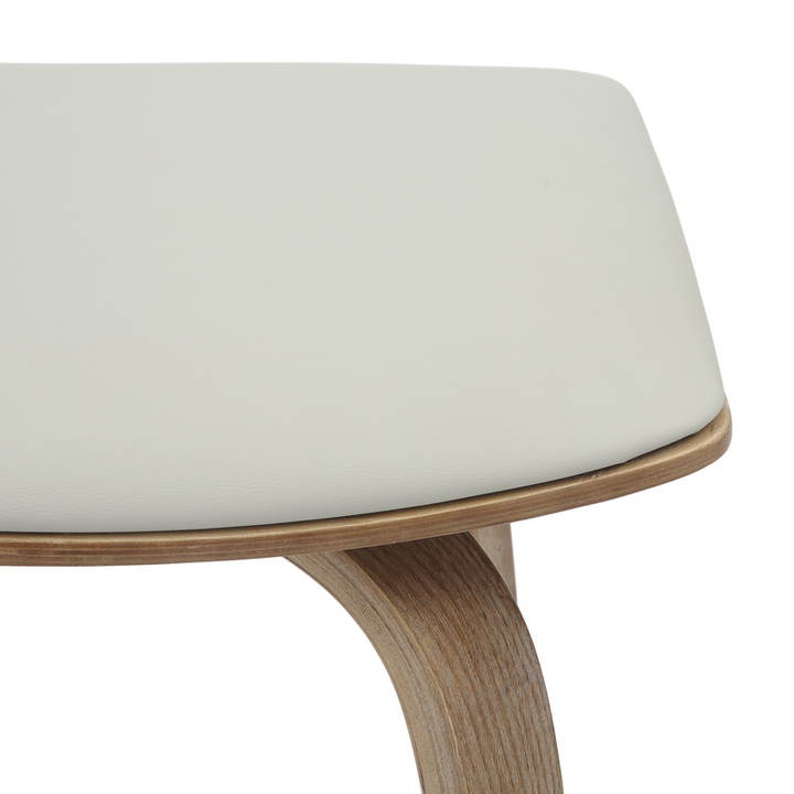 LeisureMod Wooden Counter Stool Square Seat Pelya Collection Modern Style Washed Walnut color in Light Grey Closeup.