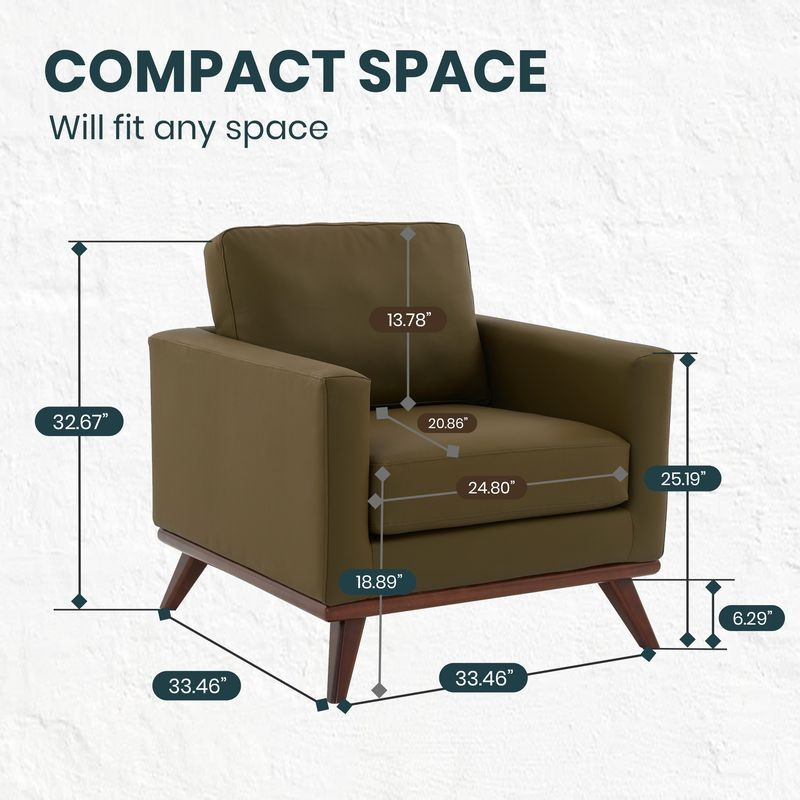 LeisureMod Chester Modern Faux Leather Accent Armchair in Green Leather Dimensions.