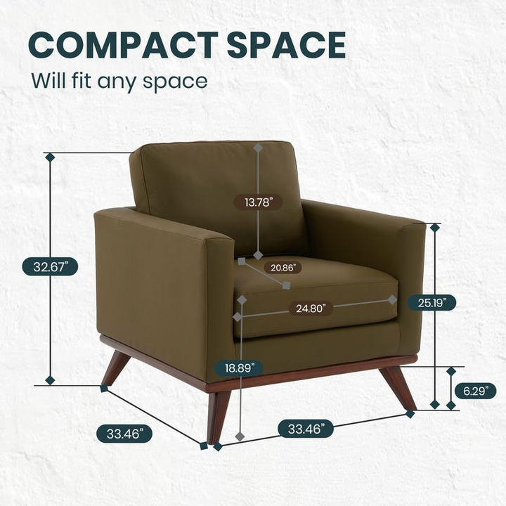 LeisureMod Chester Modern Faux Leather Accent Armchair in Green Leather Dimensions.