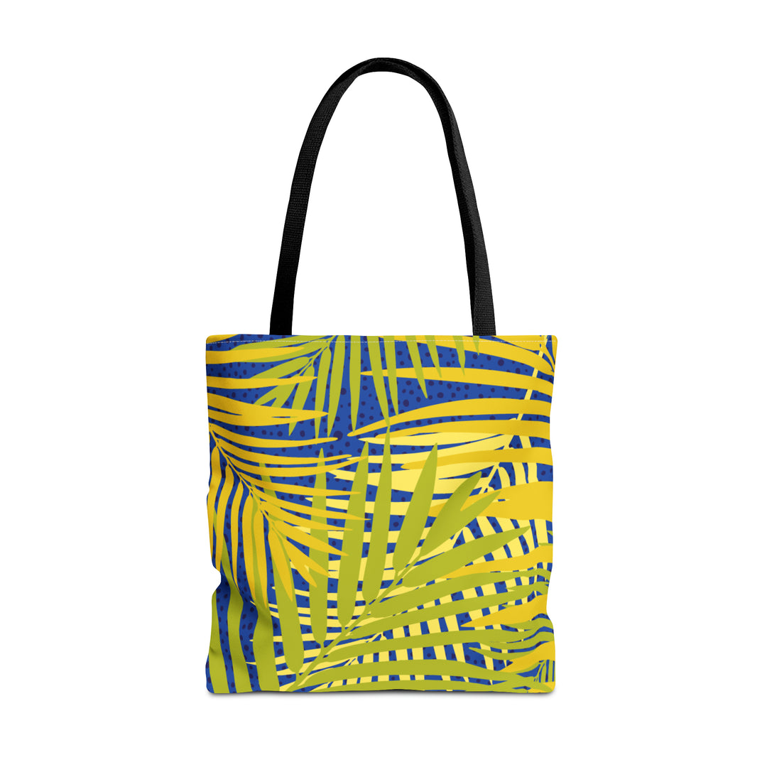 Green Leaves Pattern Over Blue Tote Bag (AOP)