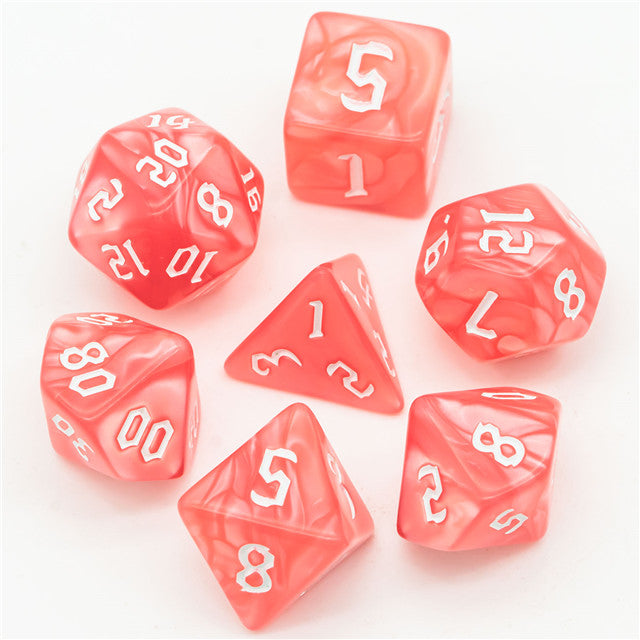Red Macaron 7-Dice Blend Set w/White Numbers