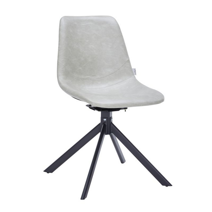 LeisureMod Markley Modern Leather Swivel Dining Chair with Metal Legs in Light Grey