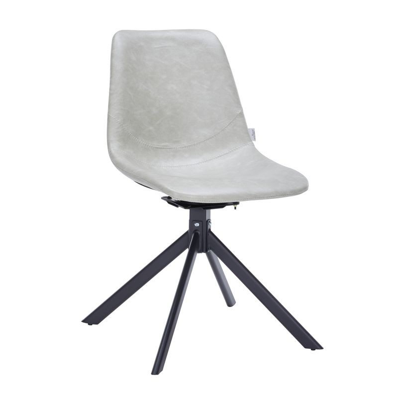 LeisureMod Markley Modern Leather Swivel Dining Chair with Metal Legs in Light Grey