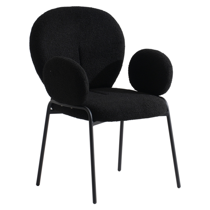 Leisuremod Celestial Series Boucle Dining Armchair with Black Frame and Black Fabric