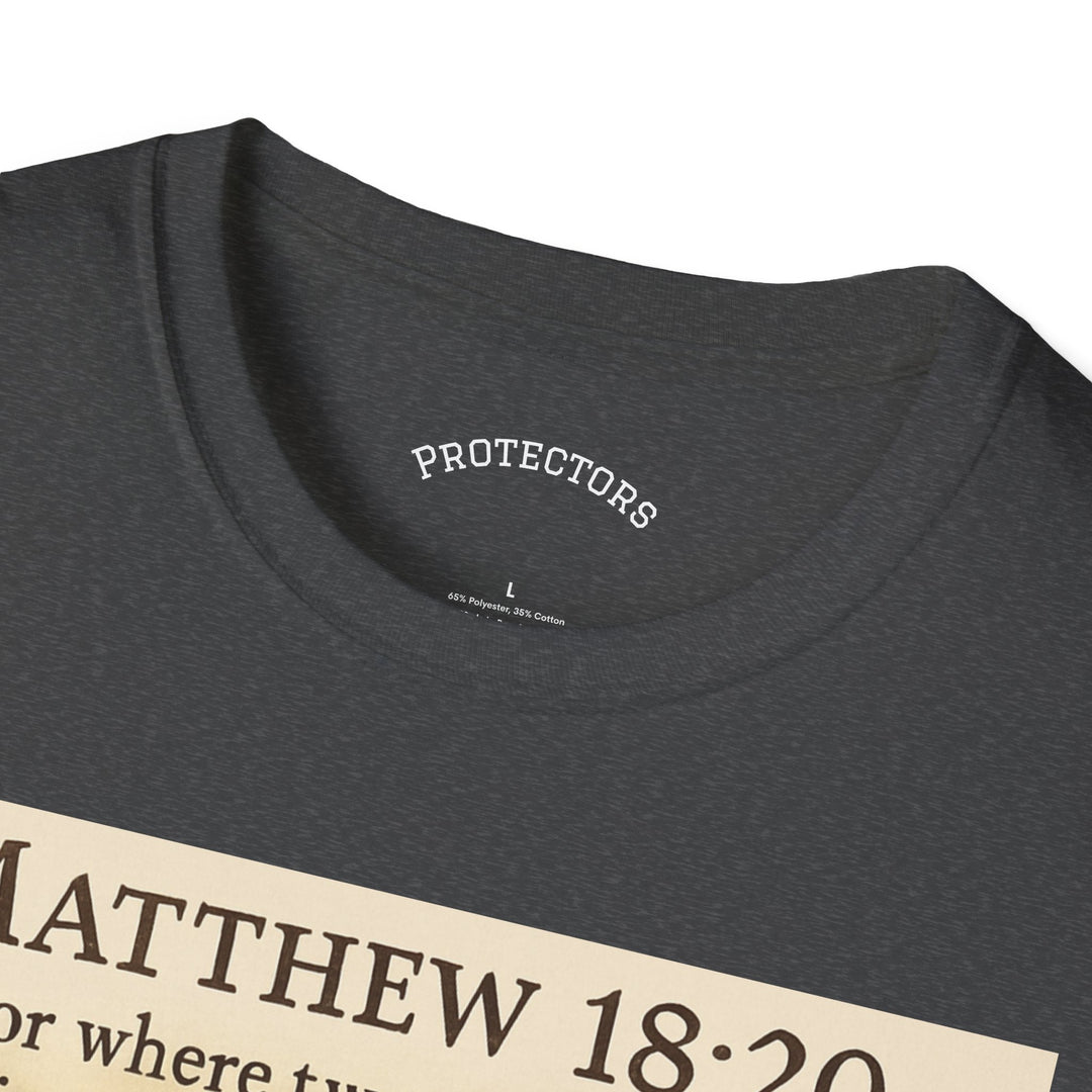Christian Scripture T-Shirt — Matthew 18:20 and Isaiah 41:10 Faith Tee