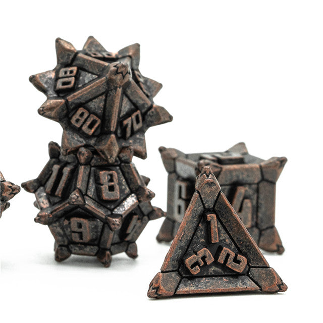 Ancient Copper Pinwheel Strengthened Metal 7-Dice Set | Metal DND Dice