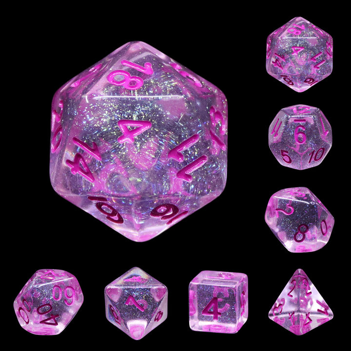Pink World Glitter Pink with Pink Numbering 7-Dice Set RPG