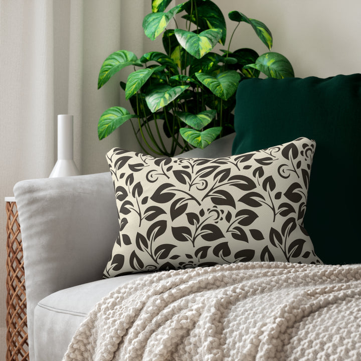 Beauty Floral Pattern on White Spun Polyester Lumbar Pillow