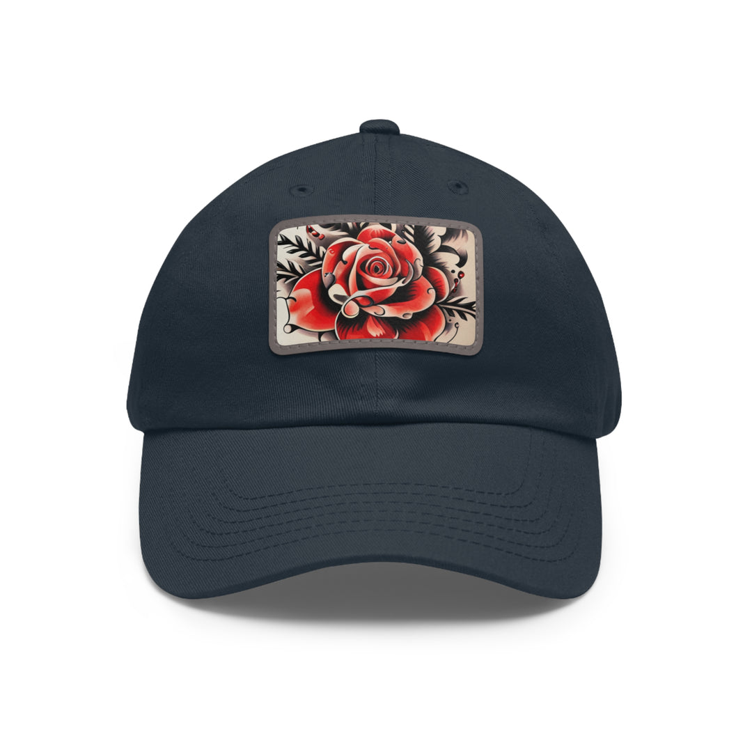 Rose Tattoo Style Dad Hat with Leather Patch (Rectangle)