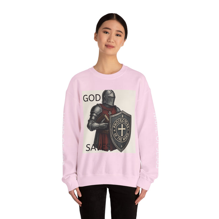 Knight Shield Crewneck Sweatshirt — "Protectors of the Word" Christian Armor Design
