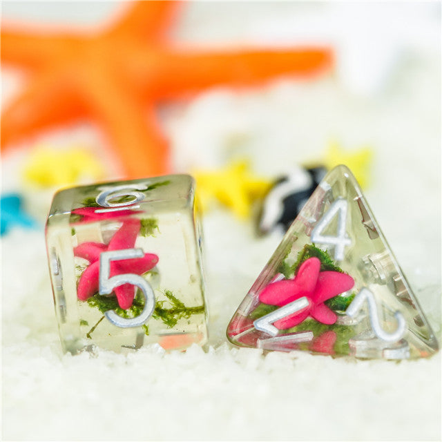 Pink Starfish Dice 7-Dice Set Resin Dungeons and Dragons Dice