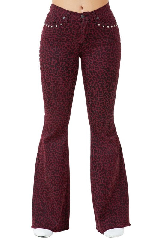 Leopard Studded Bell Bottom Inseam 30