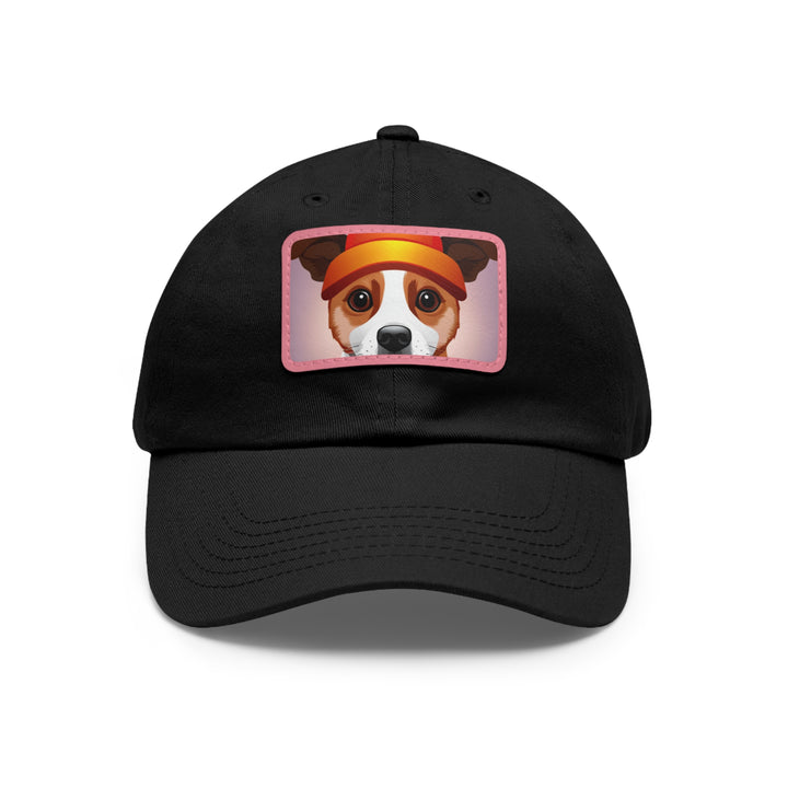 Peeking Dog Dad Hat with Leather Patch (Rectangle)