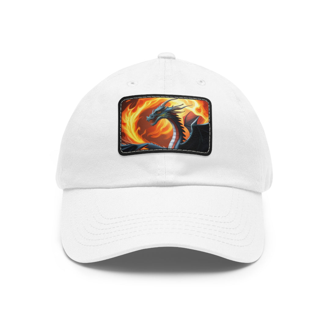 Dragon Fire Dad Hat with Leather Patch (Rectangle)