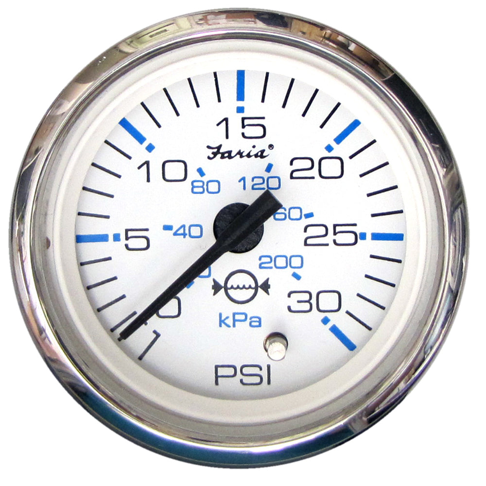 Faria Chesapeake White SS 2" Water Pressure Gauge (30 PSI) [13812]