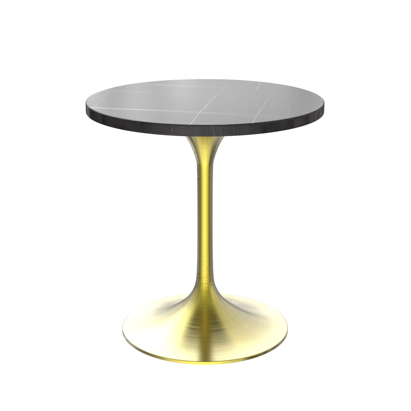 LeisureMod Verve Collection 27 Round Dining Table, Brushed Gold Base with Sintered Stone Black Top