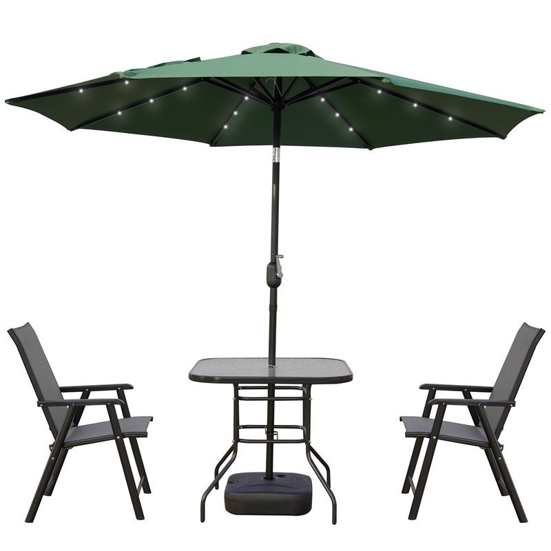LeisureMod Sierra Outdoor Patio Umbrella with Base in Green Photo.