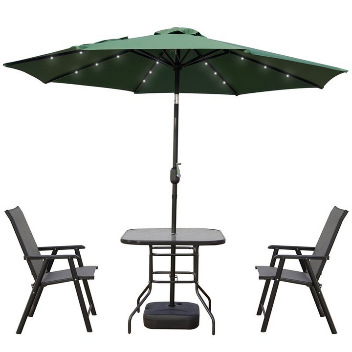 LeisureMod Sierra Outdoor Patio Umbrella with Base in Green Photo.