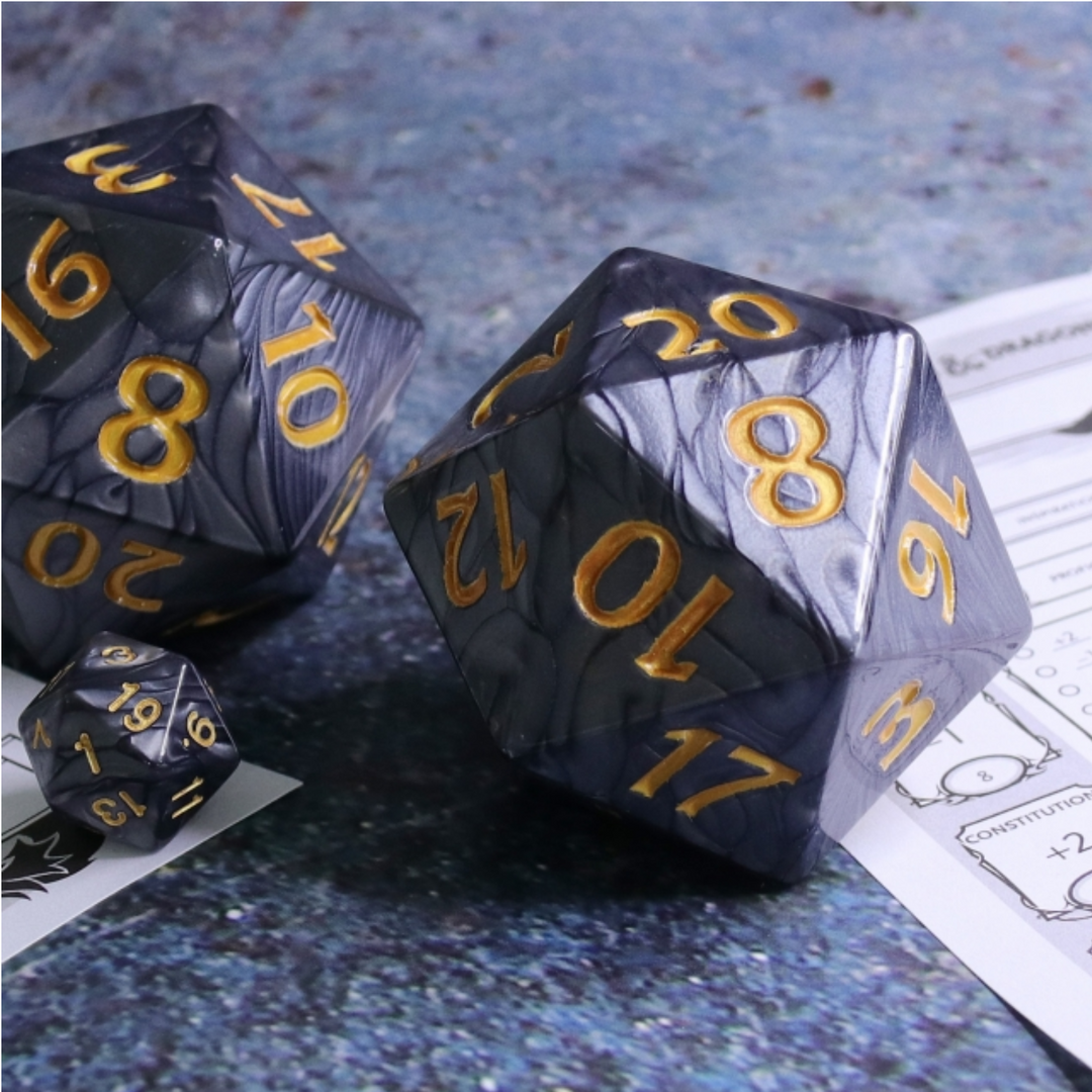 55mm Titan d20 (Black with Gold) Huge d20 for DND RPG