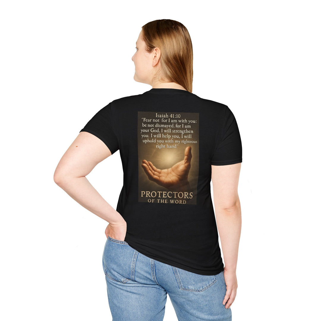 Christian Scripture T-Shirt — Matthew 18:20 and Isaiah 41:10 Faith Tee