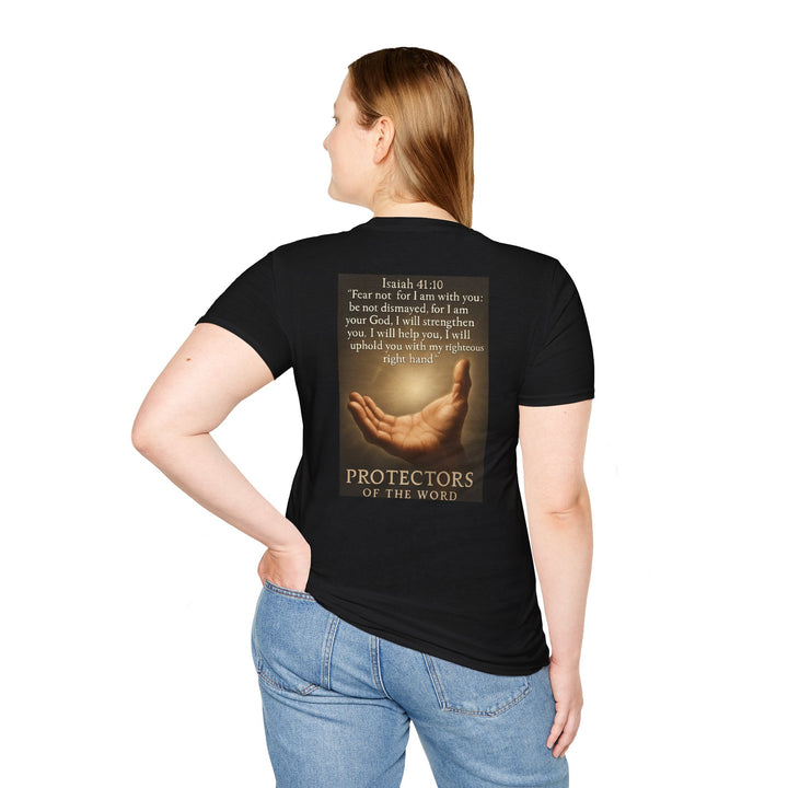 Christian Scripture T-Shirt — Matthew 18:20 and Isaiah 41:10 Faith Tee