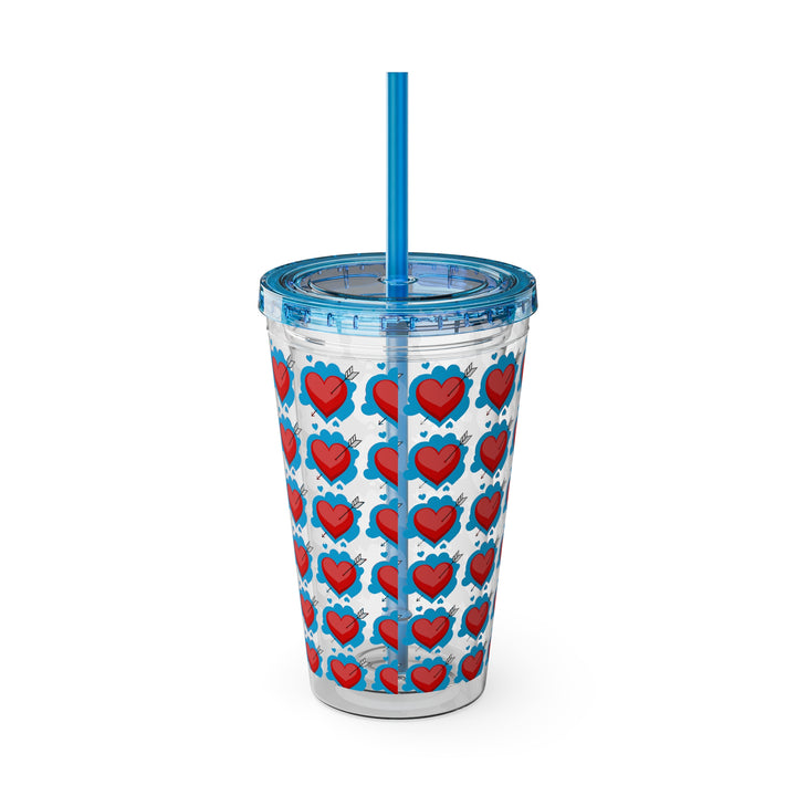 Heart Pattern Sunsplash Tumbler with Straw, 16oz