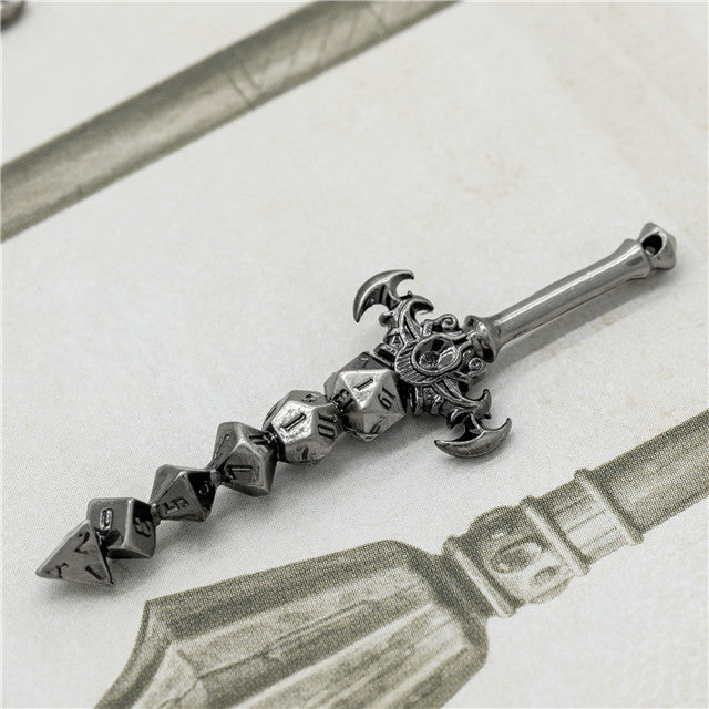 Dice Sword Silver 46mm x 9mm Trinket Novelty