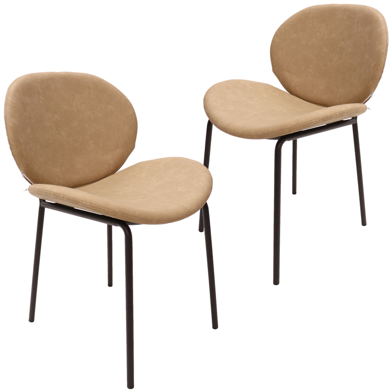LeisureMod Servos Modern Dining Side Chair with Upholstered Faux Leather Seat and Powder Coated Iron Frame for Kitchen and Dining Room Set of 2 Sand Brown