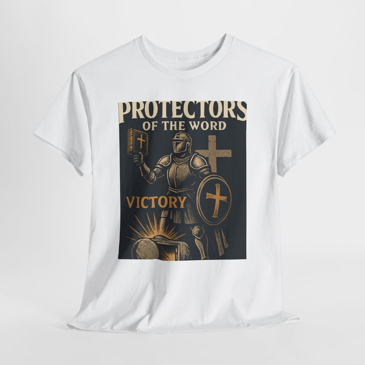 Protectors of the Word Christian T-Shirt No Sleeve Design — 'Victory' Knight Design with John 14:6 Scripture