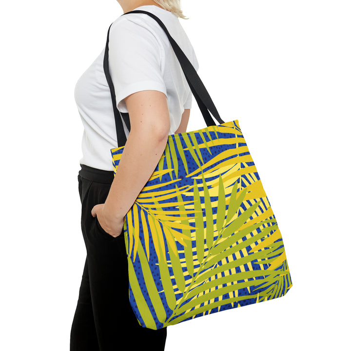 Green Leaves Pattern Over Blue Tote Bag (AOP)