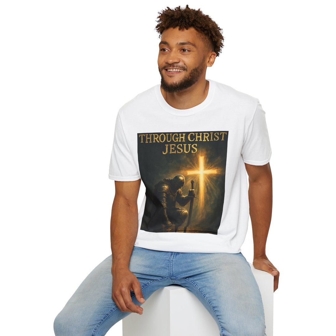 Christian Knight T-Shirt — "Through Christ Jesus" Front and "I Am Saved" Back