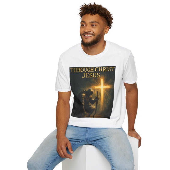 Christian Knight T-Shirt — "Through Christ Jesus" Front and "I Am Saved" Back