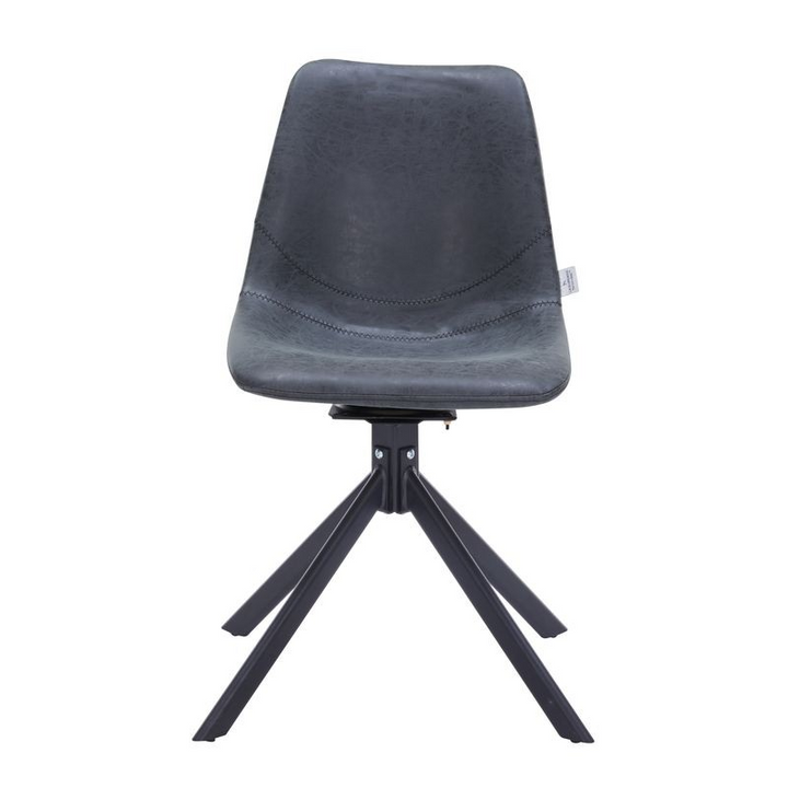 LeisureMod Markley Modern Leather Swivel Dining Chair With Metal Legs in Black Front View.