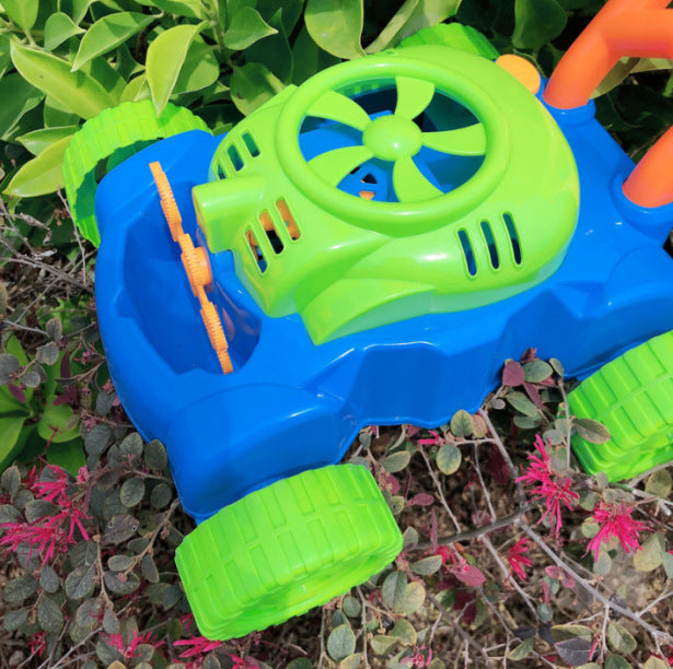 Colorful toy water blaster on a natural background.