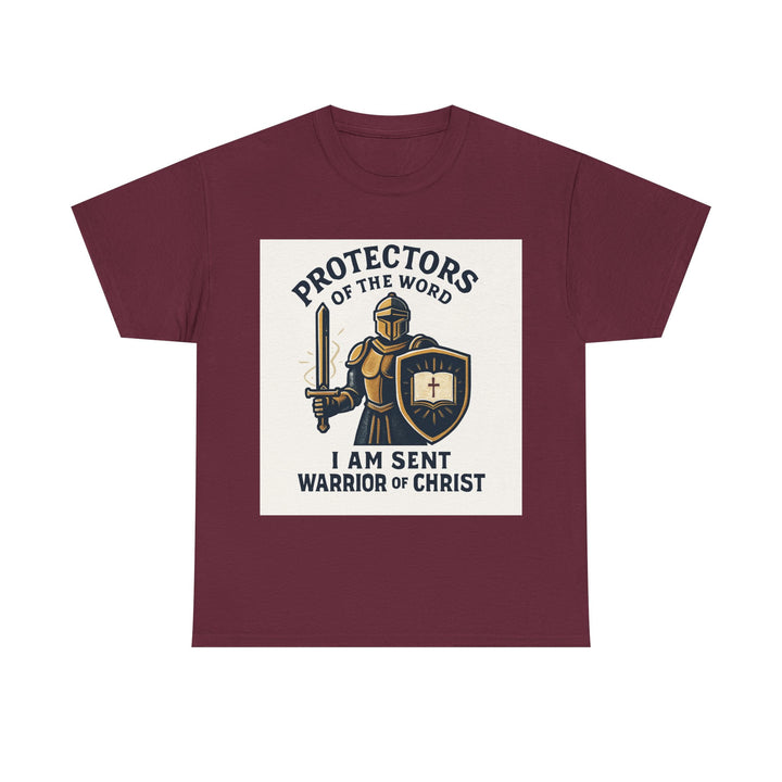 Protectors of the Word T-Shirt — Knight with Sword and Shield Literary Tee