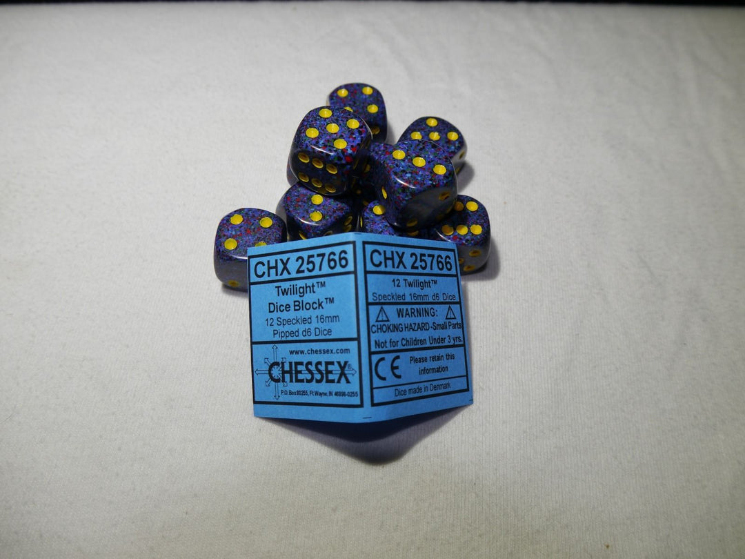 Twilight Speckled 16mm D6 RPG Chessex Dice Blue/ Yellow