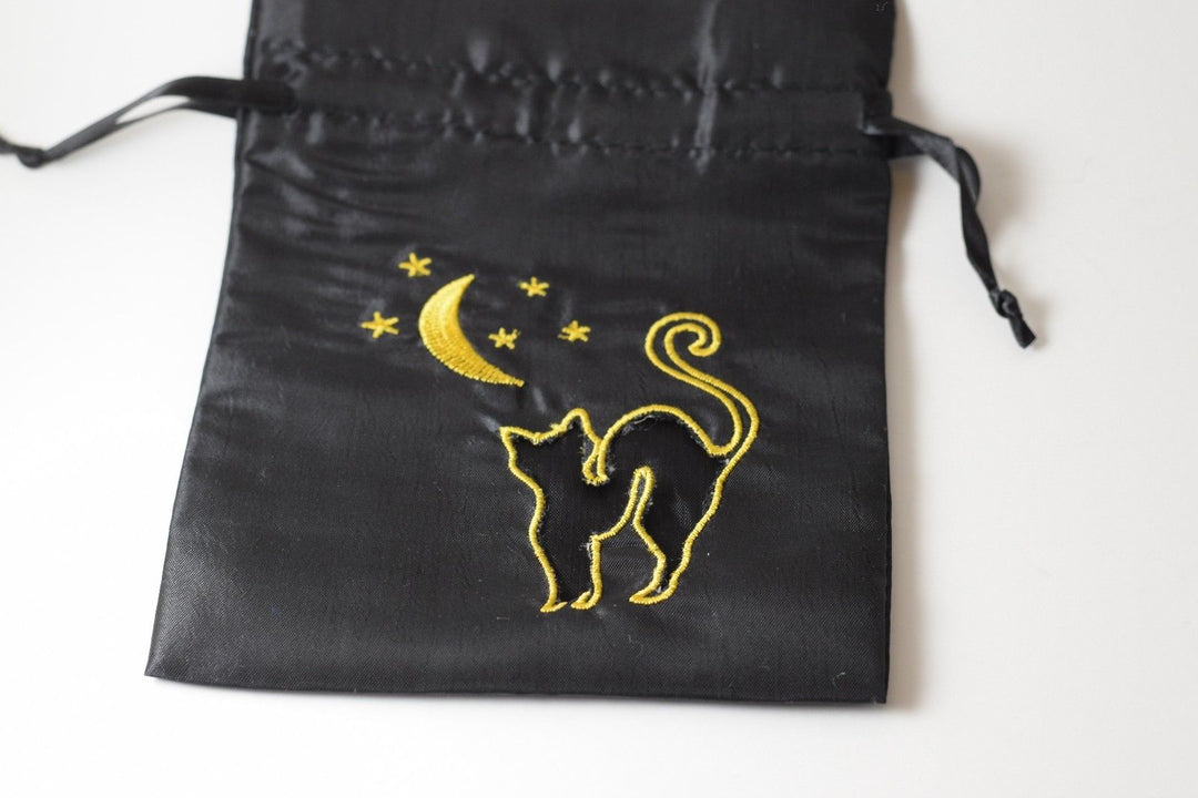 Black Cat Gift Bag Large Game Dice Bag White Counter Pouch Taffeta Scary Night