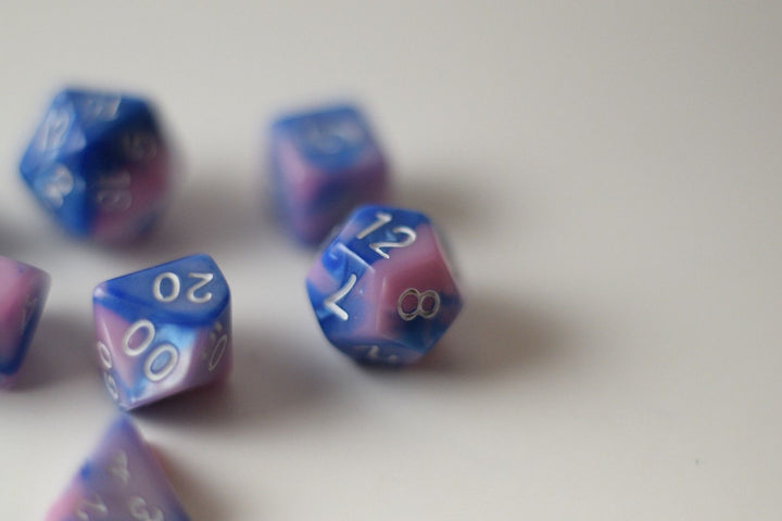 New Shiny Pink Blue Miniature Poly Dice Set Small (7) RPG DnD Mini Cute