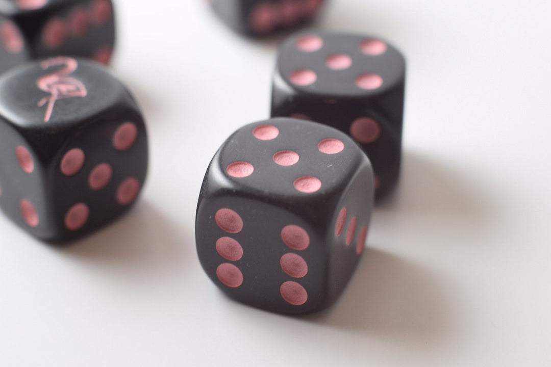 NEW  Black Dice with Pink Flamingo Dice 6 Sided Bunco RPG Game D6 16mm Roll (sold per piece)