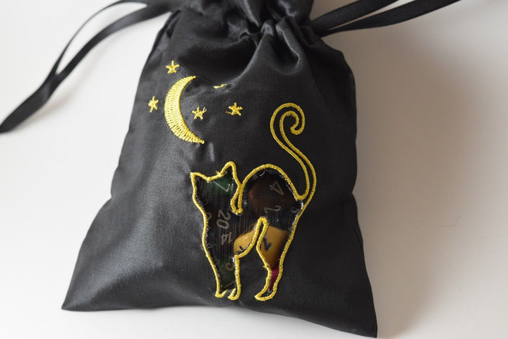Black Cat Gift Bag Large Game Dice Bag White Counter Pouch Taffeta Scary Night