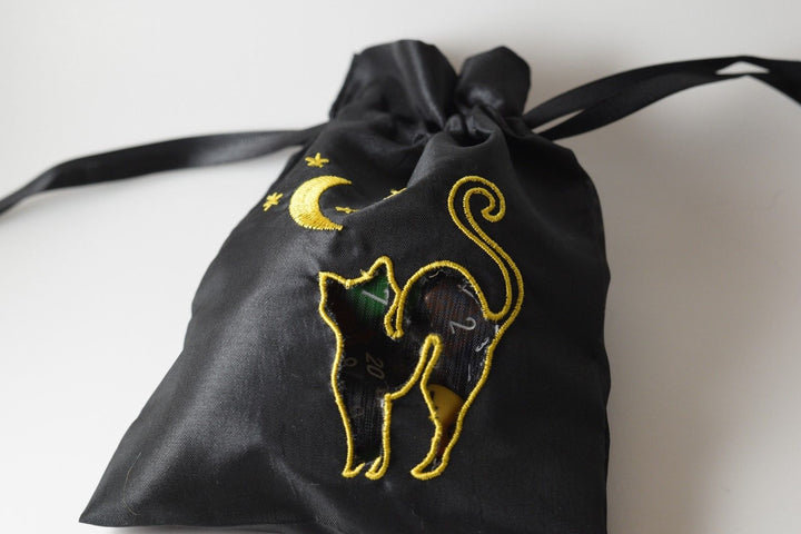 Black Cat Gift Bag Large Game Dice Bag White Counter Pouch Taffeta Scary Night
