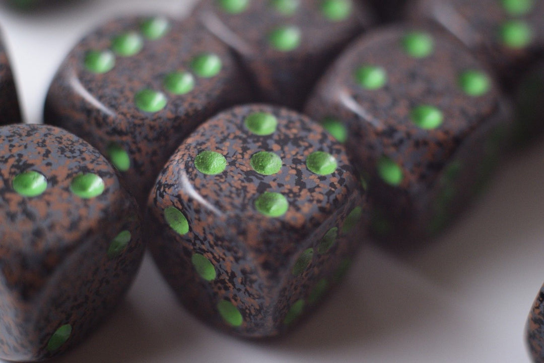 Earth Speckled 16mm D6 Pipped | Sold per Die (Green + Brown Dice)