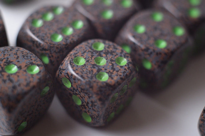 Earth Speckled 16mm D6 Pipped | Sold per Die (Green + Brown Dice)
